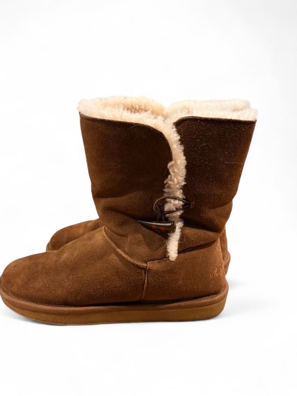 PoloRalph Lauren Big Kids Size 6 Brown Suede Shearling Lined Toggle Boots EU 39